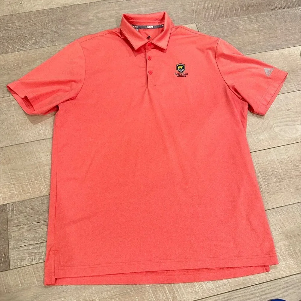 ADIDAS MENS CORAL ORANGE LARGE DRI FIT POLO SHIRT BEARS BEST LOGO